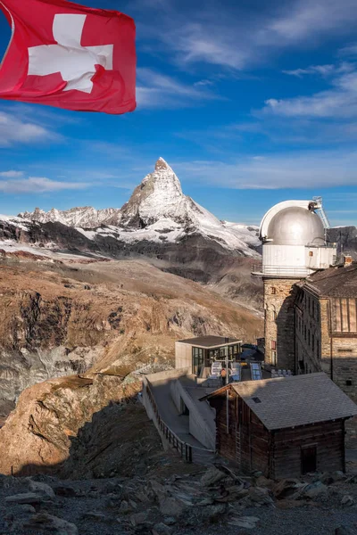 Matterhorn Com Observatório Zermatt Area Suíça — Fotografia de Stock