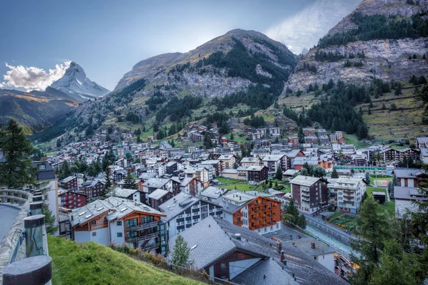 Aldeia Zermatt Com Pico Matterhorn Alpes Suíços — Fotografia de Stock