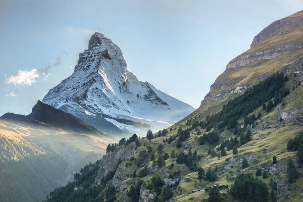 Готель Matterhorn Проти Захід Сонця Швейцарських Альпах Площа Церматт Швейцарія — стокове фото
