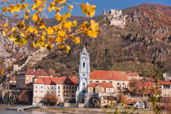 Panorama Village Duernstein Avec Château Automne Wachau Autriche — Photo