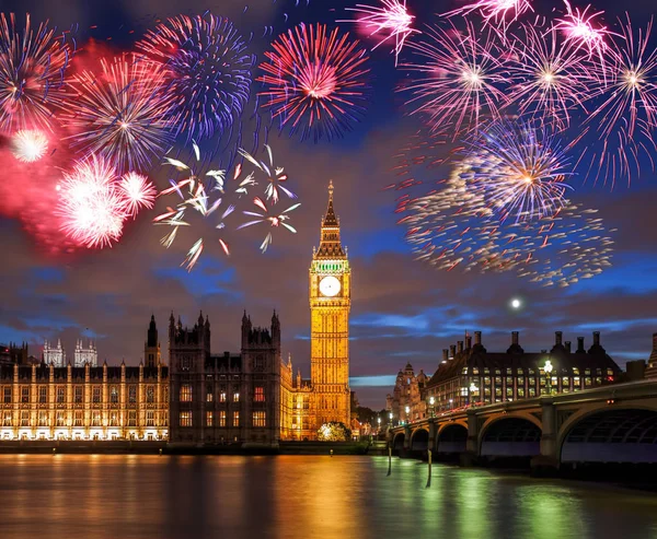 Big Ben Ohňostrojem Londýně Anglie Oslava Nového Roku — Stock fotografie