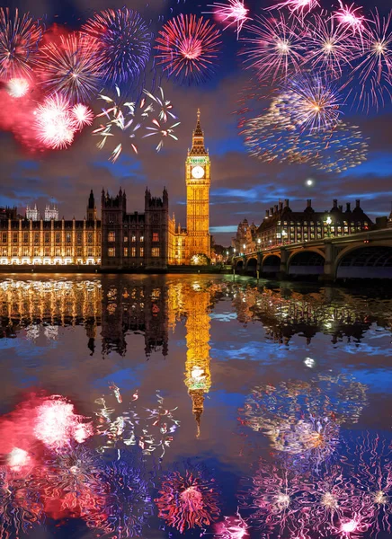 Big Ben Avec Feu Artifice Londres Angleterre Célébration Nouvel — Photo