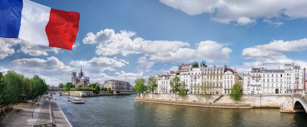 Panorama Com Catedral Notre Dame Barco Sena Paris França — Fotografia de Stock