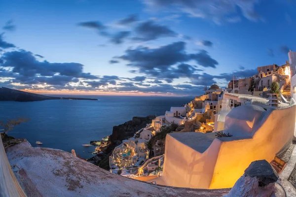 Bela Aldeia Oia Noite Ilha Santorini Grécia — Fotografia de Stock