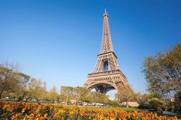 Эйфелева Башня Весенними Деревьями Париже Франция — стоковое фото