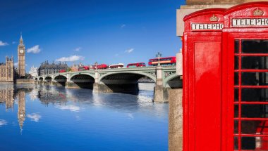 Big Ben, Double Decker Otobüsleri ve İngiltere'de Kırmızı Telefon Kabinleri ile Londra sembolleri