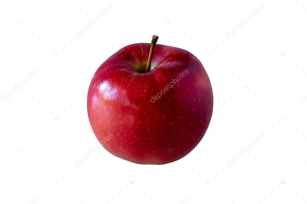 A red, shiny, clean and natural apple - side view with white background