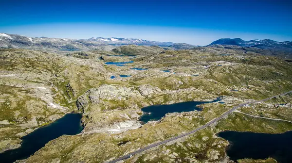 Panorama Fjordu Norsku Pohled Fjord Skály Útesu Horské Jezero Kamenné — Stock fotografie