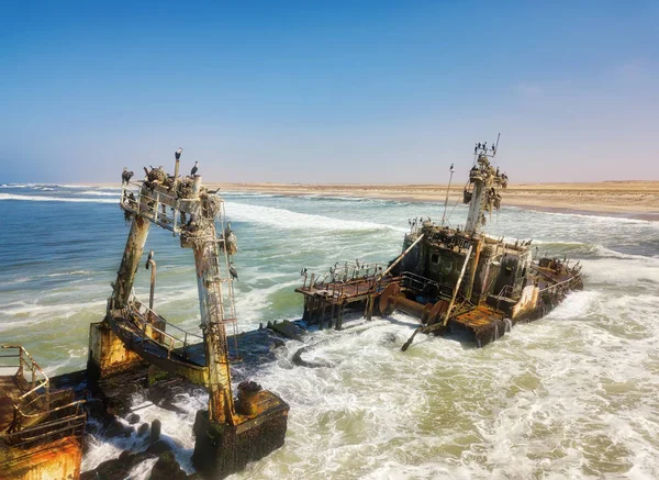 Schiffswrack Vor Der Skelettküste Westnamibia Aufgenommen Januar 2018 — Stockfoto