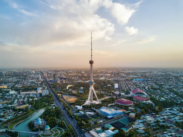 Ташкентская Телебашня Аэросъемка Закате Солнца Узбекистане — стоковое фото
