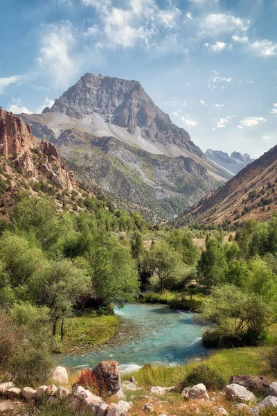 Fläkta Mountain River Och Stenkoja Taget Tadzjikistan Augusti 2018 Hdr — Stockfoto