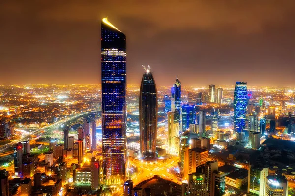 Kuwait Tower City Skyline Brillando Por Noche Tomada Kuwait Diciembre — Foto de Stock