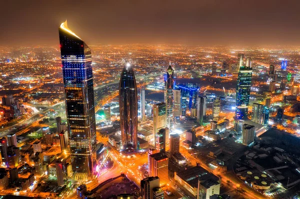 Skyline Van Stad Van Het Koeweit Toren Gloeien Bij Nacht — Stockfoto