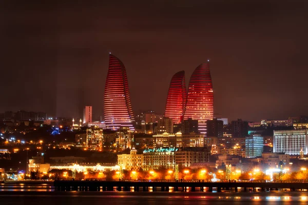 Baku Flame Towers Old Town Azerbaijão Janeiro 2019 — Fotografia de Stock