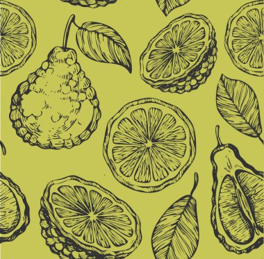 Yeşil zemin üzerine bergamot ile Seamless modeli