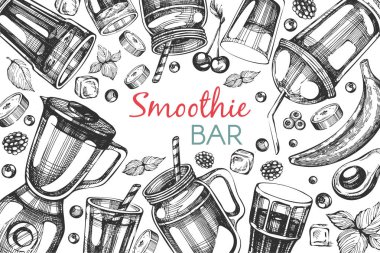 Vektör çerçeve ile el çekilmiş smoothies