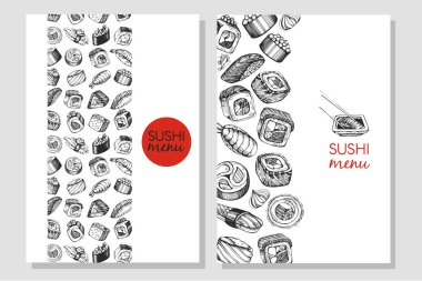 Suşi için kartvizit. Sushi Menüsü, suşi bar.