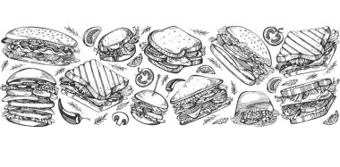 Vector background with sketch fast food clipart
