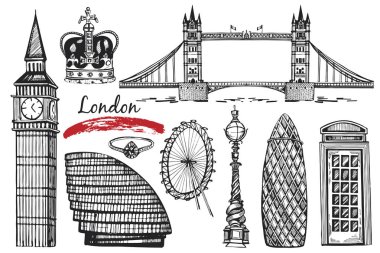 Londra simgeler vektör set el ile çizilmiş