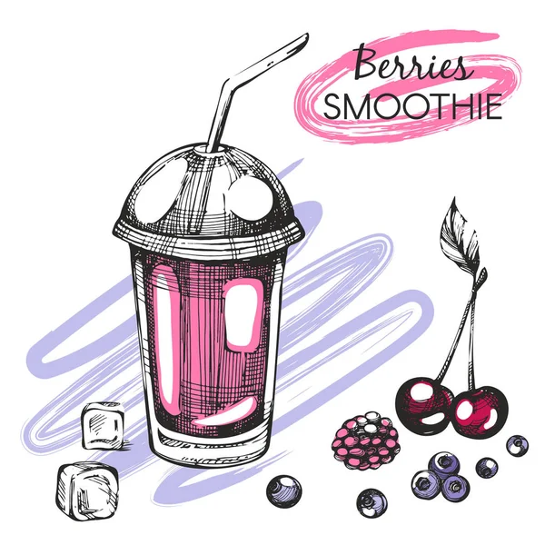 Hand Getekende Illustraties Met Berry Smoothie — Stockvector