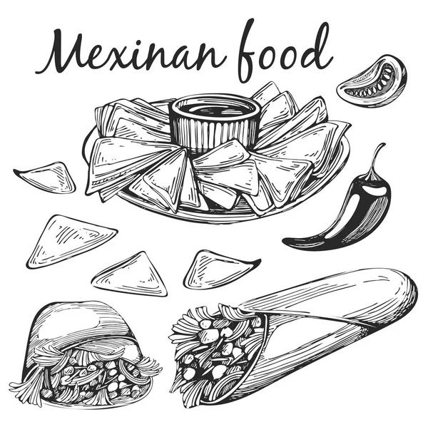 Vektorillustration Mit Mexikanischem Essen — Stockvektor