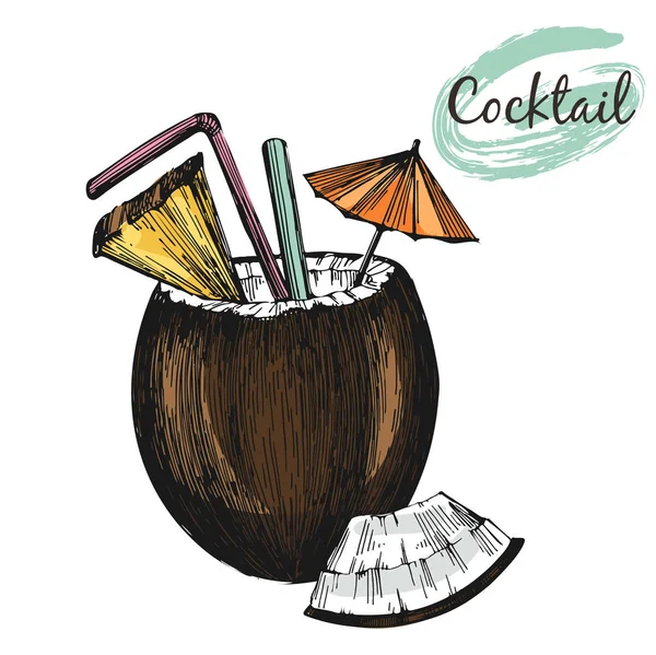 Illustrazione Vettoriale Cocktail Cocco — Vettoriale Stock