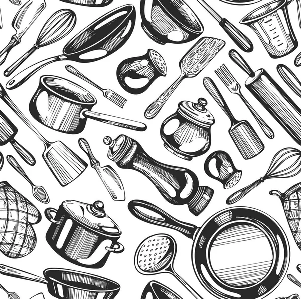 Seamless Pattern Kitchenware — Stock Vector