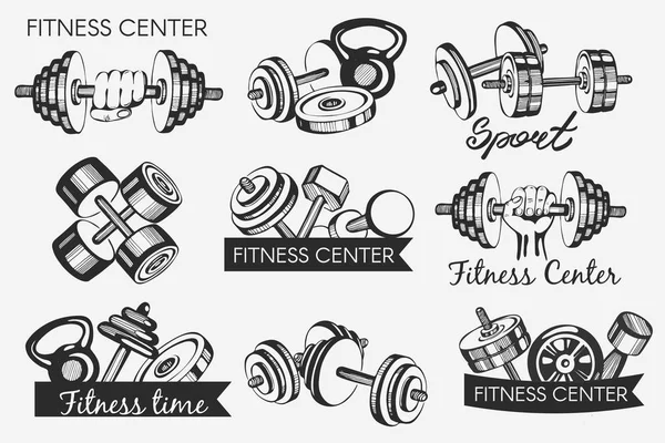 Vector Set Hand Drawn Logotype Fitness Center Gym — Stock Vector