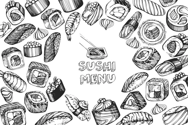 Ensemble Vectoriel Avec Cadre Sushi — Image vectorielle