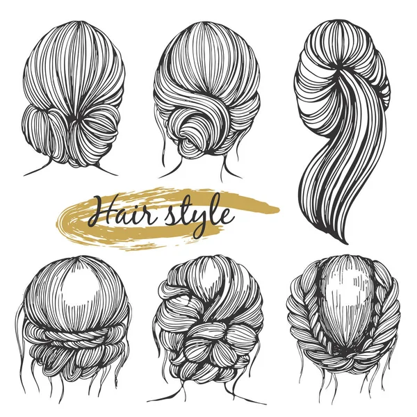 Vector Set Hand Drawn Hairstyles — Stock Vector