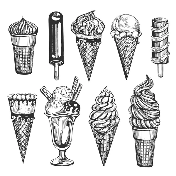 Vector Collection Sketch Ice Cream — Stock Vector