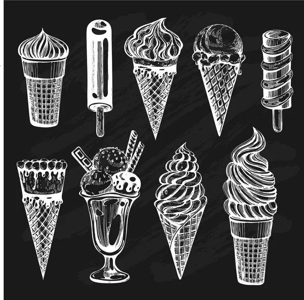 Ensemble Vectoriel Avec Icônes Crème Glacée Sur Tableau — Image vectorielle