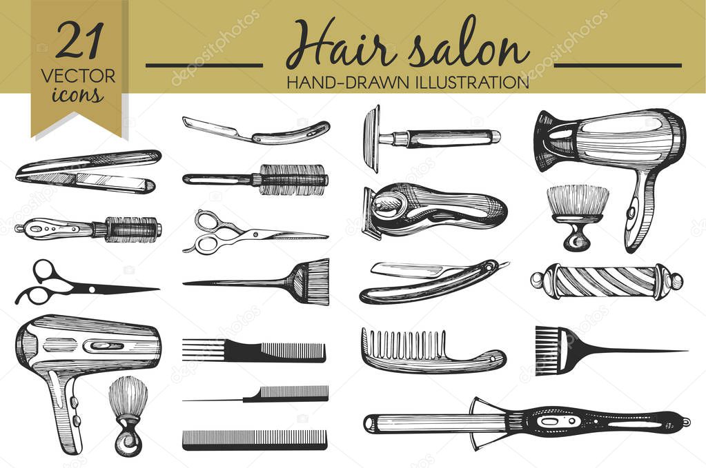 Vector set with hand-drawn collection hair accessory