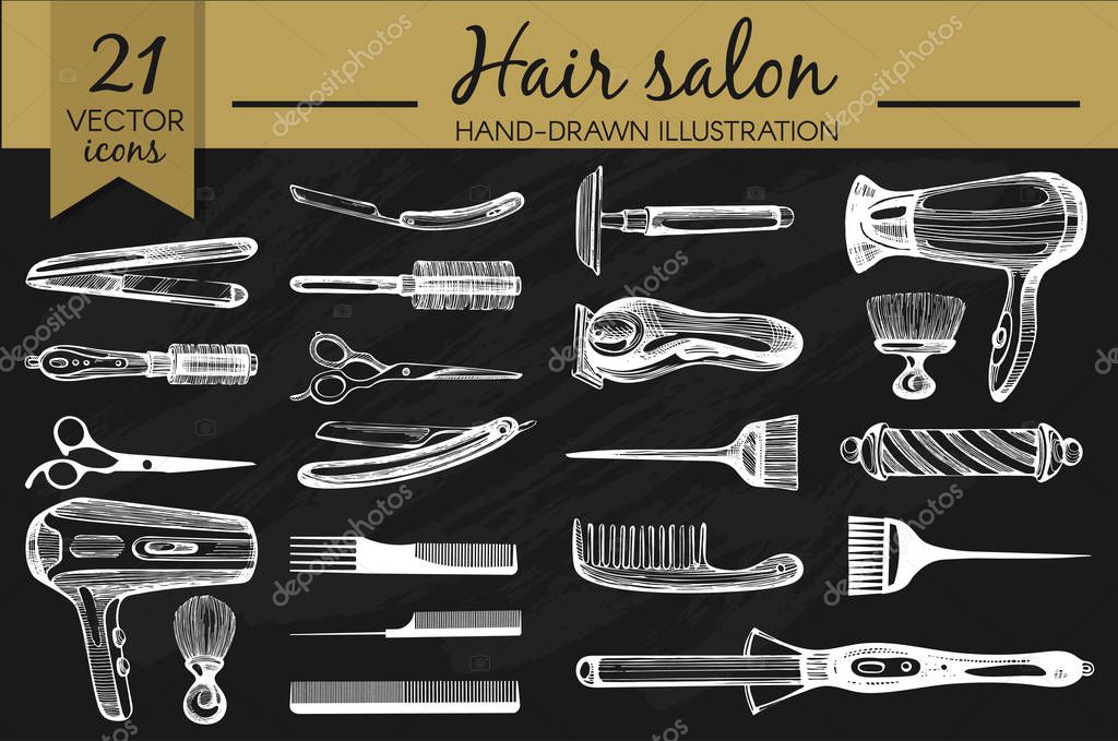 Vector collection for barbershop on the black background
