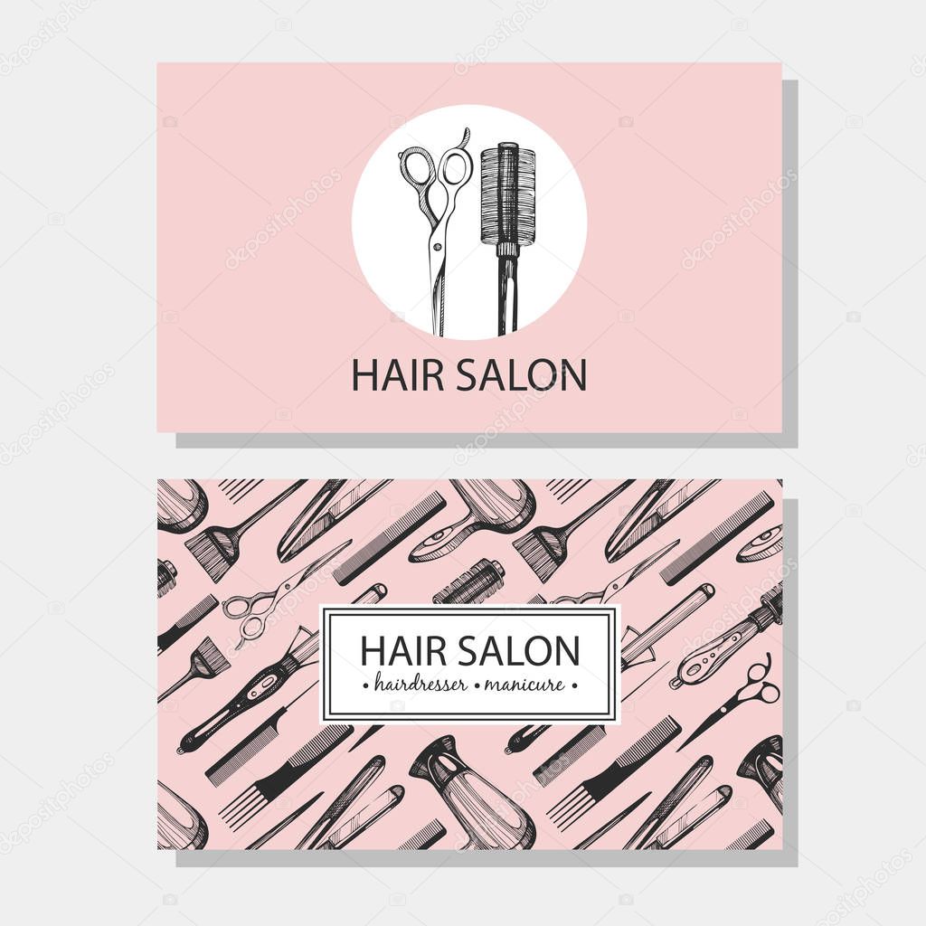 Vector collection with background and logotype for visit card, Hair salon. Hairdresser