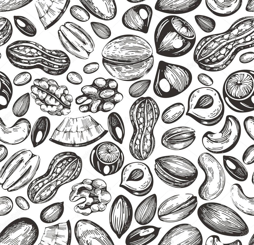 Seamless pattern with sletch nuts