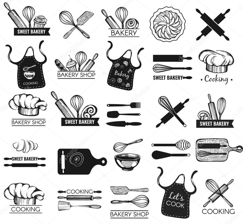 Vector collection with graphic bakery logos 