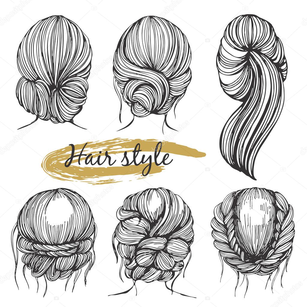 Vector set with hand-drawn hairstyles