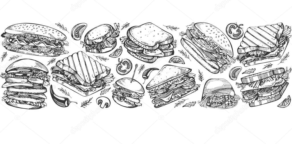 Vector background with sketch fast food