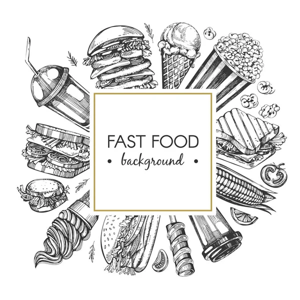 Cadre Tendance Avec Icônes Graphiques Fast Food — Image vectorielle