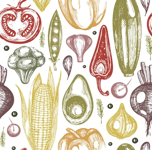 Nahtloses Muster Mit Skizze Gemüse — Stockvektor