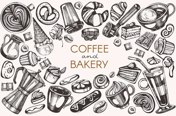 Vektor Ilustracemi Káva Kakao Pekařství Muffin — Stockový vektor