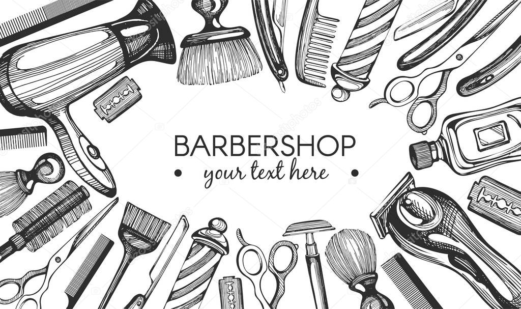 Vector frame with graphic barbershop icons