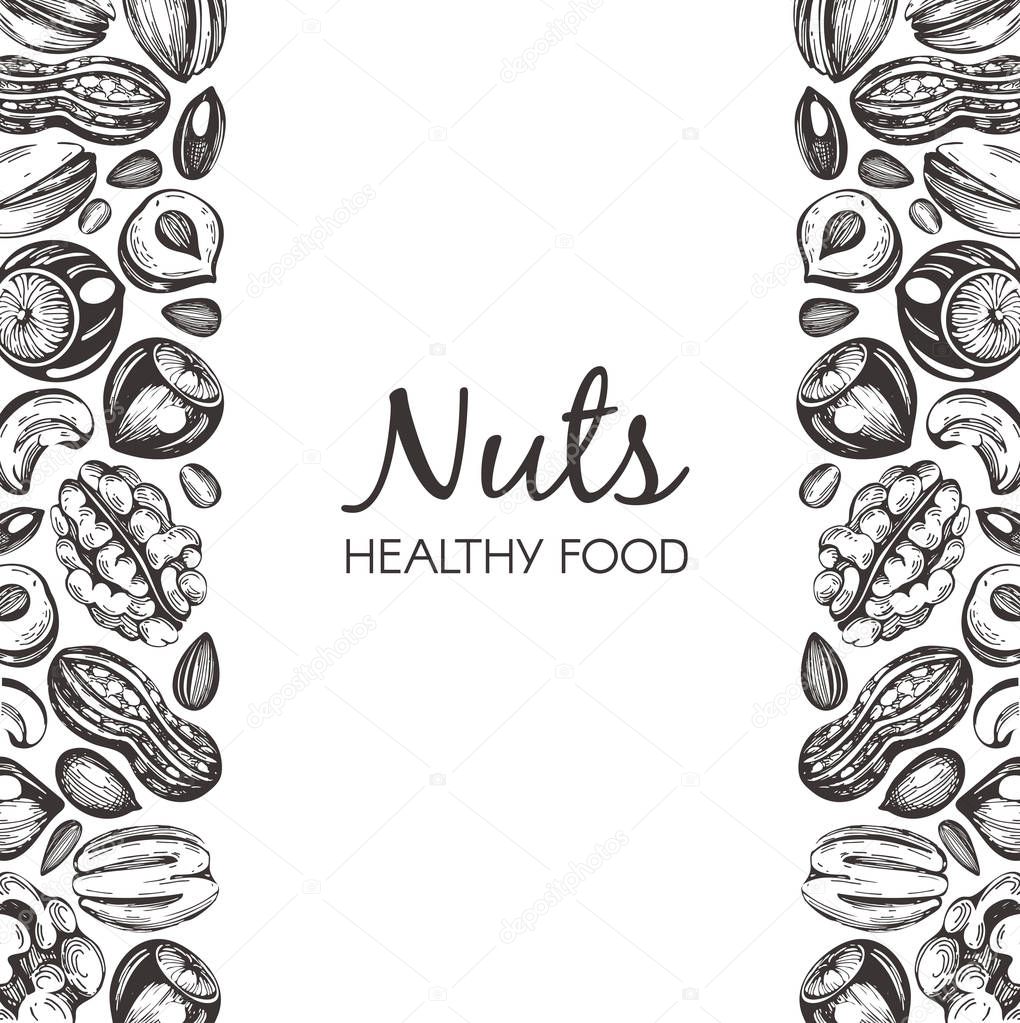 Vector frame with hand drawn nuts