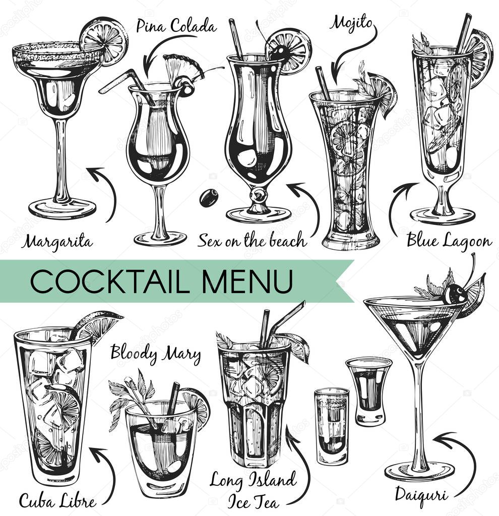 Vector set with graphic cocktails