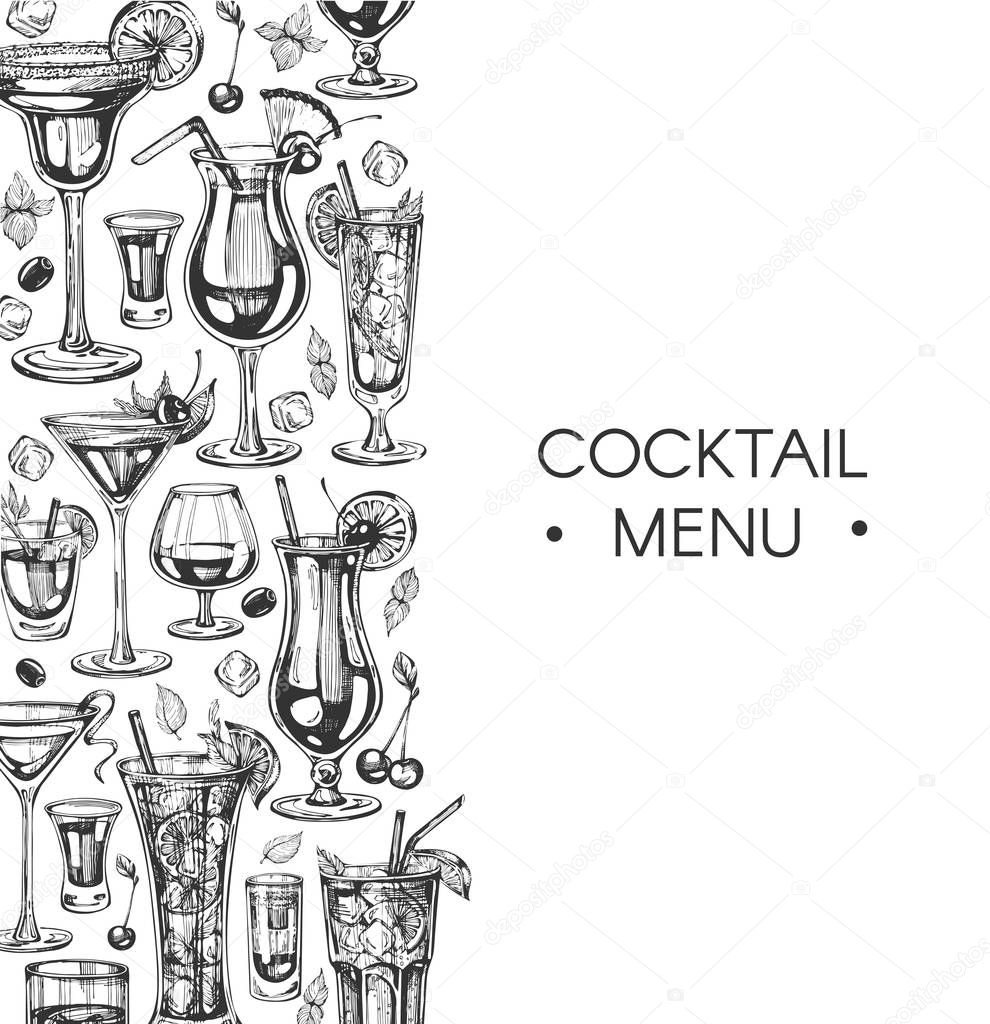 Vector background with graphic cocktails. Cocktail menu. Cocktails party