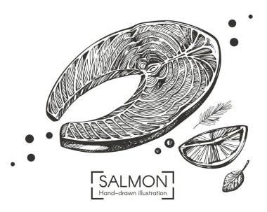 Vektör çizim ile el Beyaz zemin üzerine çizilmiş somon