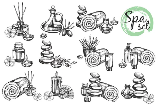 Vector Set Met Spa Pictogrammen Witte Achtergrond — Stockvector