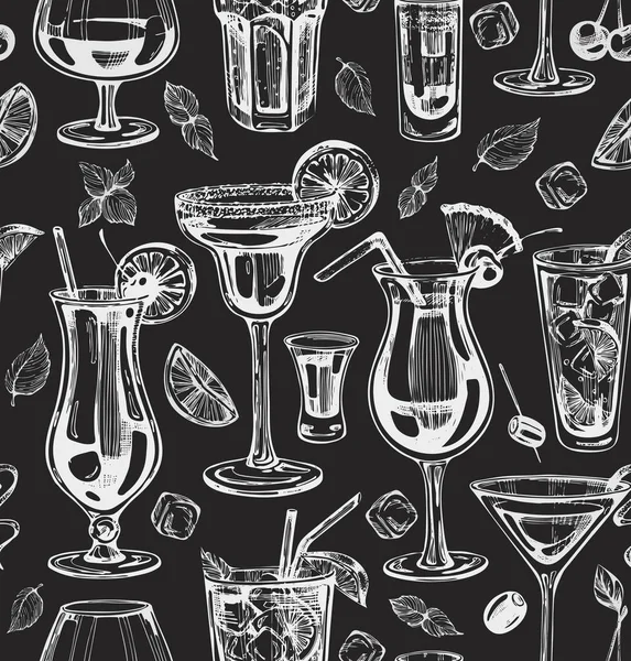 无缝图案的黑板上的图形鸡尾酒 — 图库矢量图片