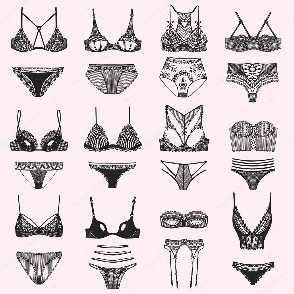 Vector collection of lingerie. Hand drawn illustrations.
